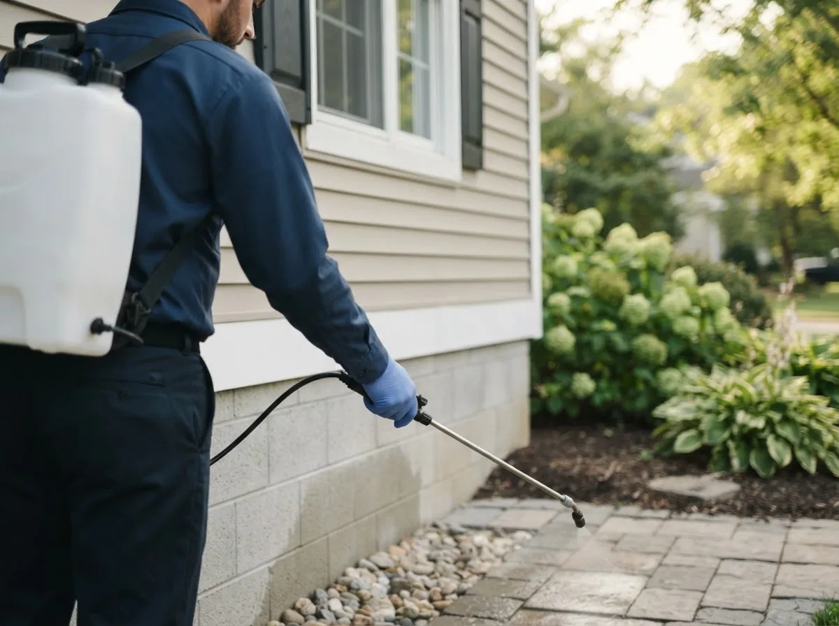 Pest control technician inspecting a home in Rocky Point, NY